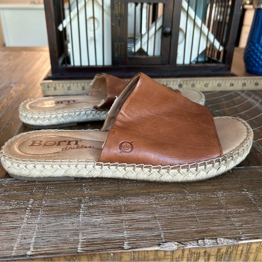 Born Women's Brown leather Slide espadrille Sandals 9